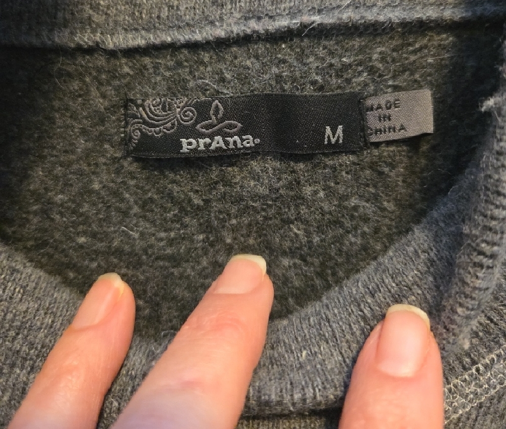 Prana Wool Blend Crossneck Sweater with Buttons And Contrast Stitching - Picture 2 of 6